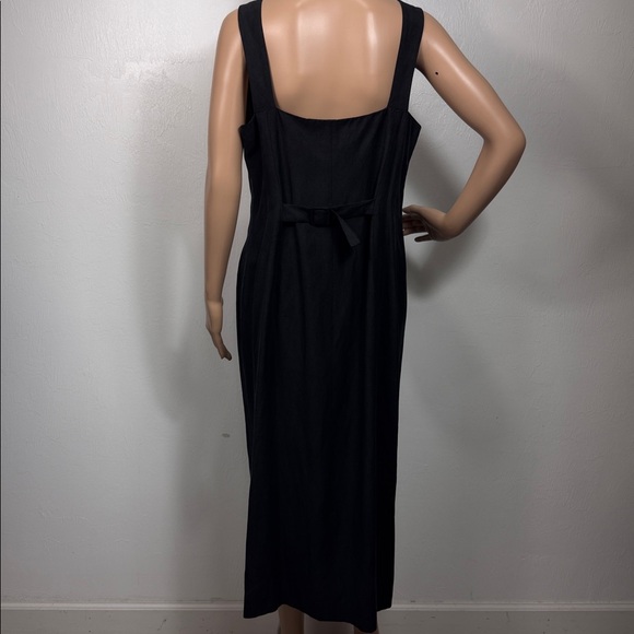 Vintage Jean Paul Black Button Front Midi Dress Sleeveless Tie Back Size M - Picture 4 of 8